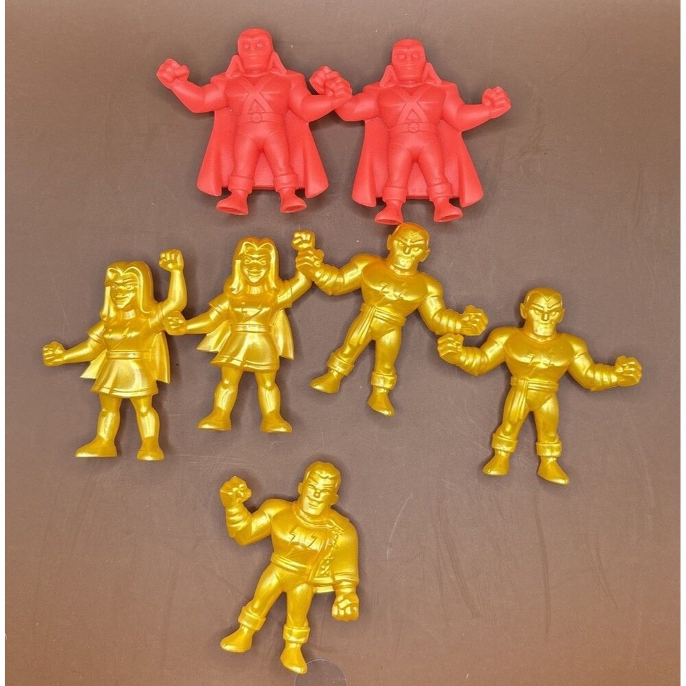 Lot of 7 Wendy's DC Super Heroes Mini Figures M.U.S.C.L.E. Style Pink Gold